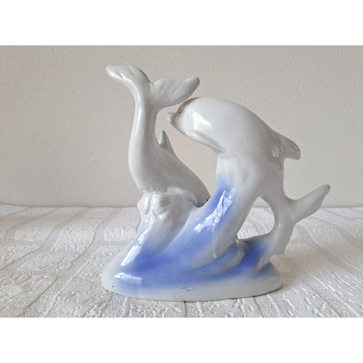 Grote beeld van porselein met dolfijnen 20x8x18cm - dierfiguren