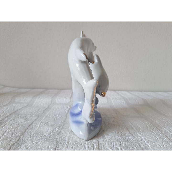 Grote beeld van porselein met dolfijnen 20x8x18cm - dierfiguren
