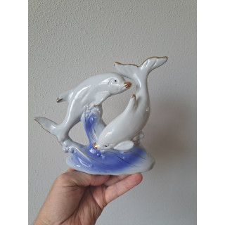 Grote beeld van porselein met dolfijnen 20x8x18cm