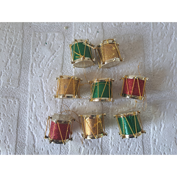 8 trommeltjes van kunststof voor in de kerstboom D2x2.5cm - kerst