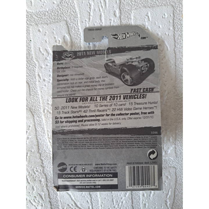 Fast Cash Hot wheels 2011-007 met lange blister goudkleurig - Verzamelmodelauto