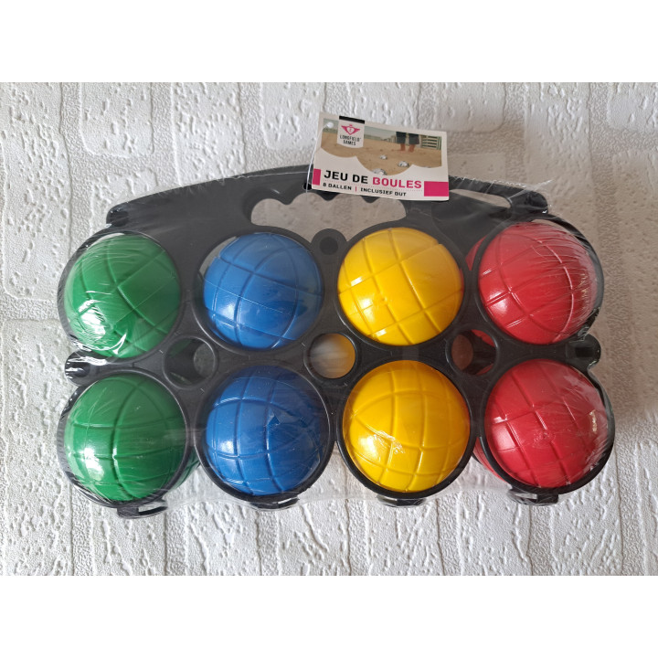 Jeu de boules set met 8 ballen en 1 but 27x7x18cm - sporten