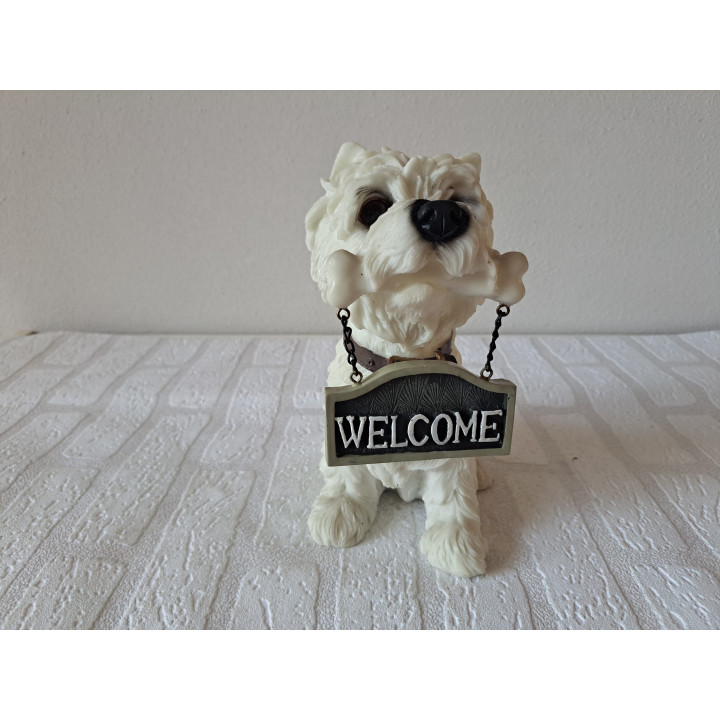 West Highland Terriër van kunsthars met WELCOME 12x16x22cm - dierfiguren
