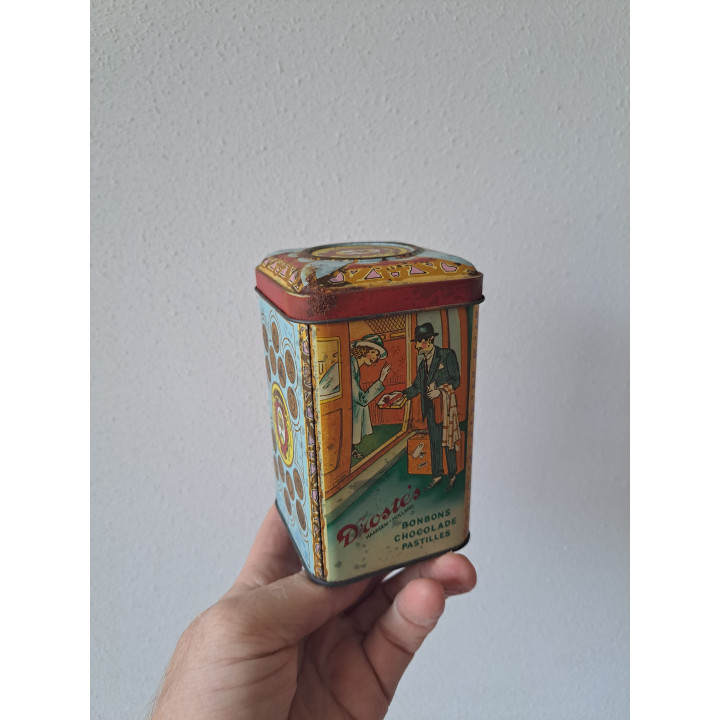Bonbons Chocolade pastilles Droste blik 7.5x7.5x12cm