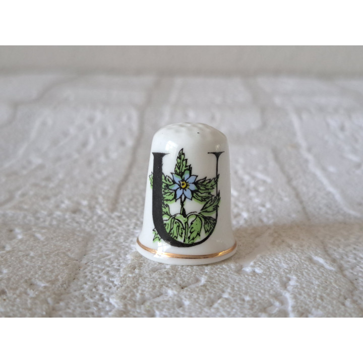 Letter U Flower Gold Rim Porcelain Thimble