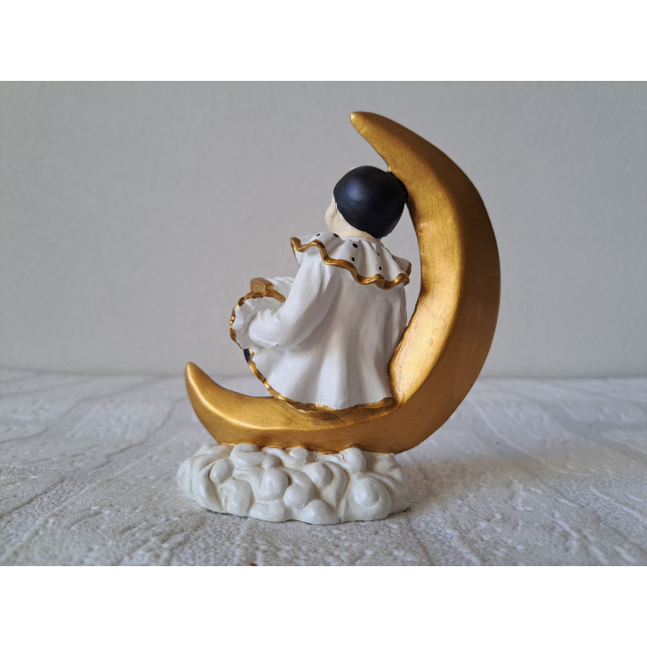 Pierrot clown met accordeon en maan, kunsthars 10x5.5x12cm - beeldjes