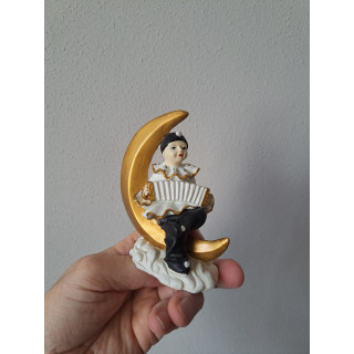 Pierrot Clown met Accordeon op Gouden Maan Beeldje 10x5.5x12cm - Kunsthars