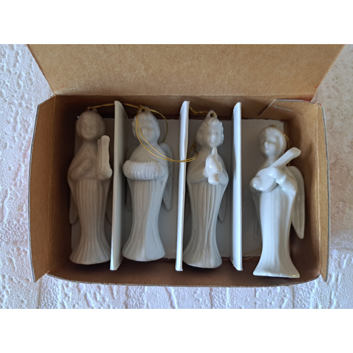 Kerstengelen met muziekinstrumenten, porselein 3x3x8cm - engelen