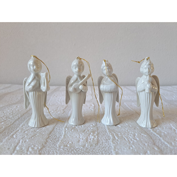 Kerstengelen met muziekinstrumenten, porselein 3x3x8cm - engelen