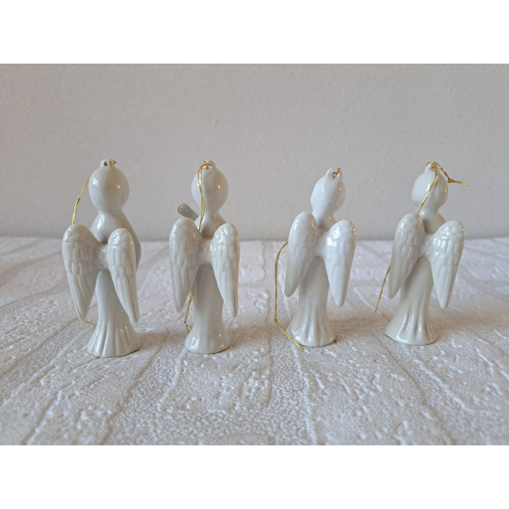 Kerstengelen met muziekinstrumenten, porselein 3x3x8cm - engelen