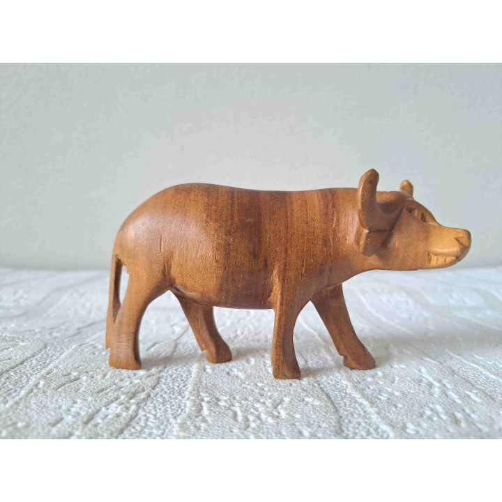 Waterbuffel van handsnijwerk, hout 13x5x7cm
