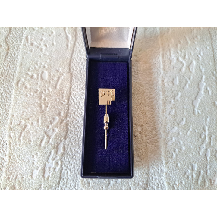 Zilver PTT speld in doosje, Rijksmunt Utrecht, 8x3x2cm - PTT