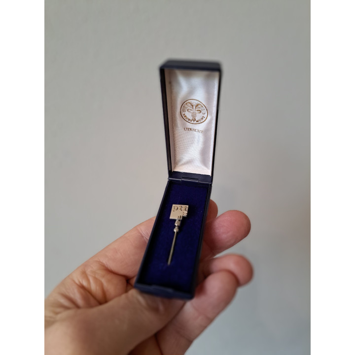 Zilver PTT speld in doosje, Rijksmunt Utrecht, 8x3x2cm