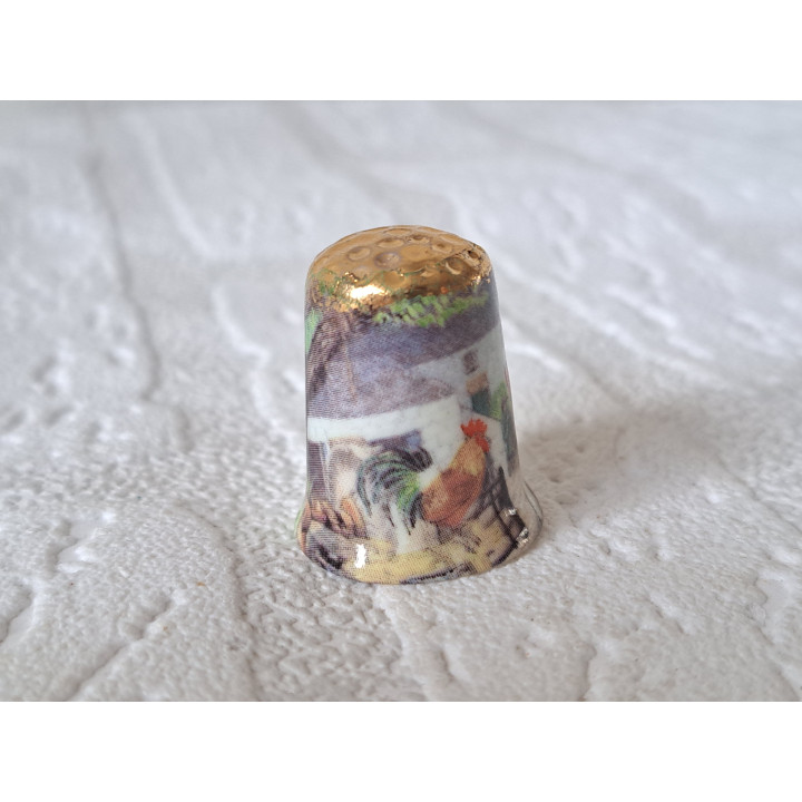 Boerderij met kip en paard vingerhoedje met goudtopje