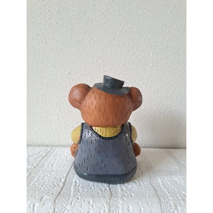 Woody beer met trommel, RFA kusthars 9x8x14cm - dierfiguren