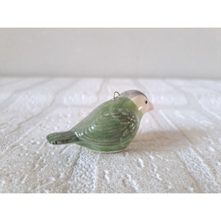 Groen vogeltje voor in de kerstboom, aardewerk 6x2.5x3cm - Kerstboom