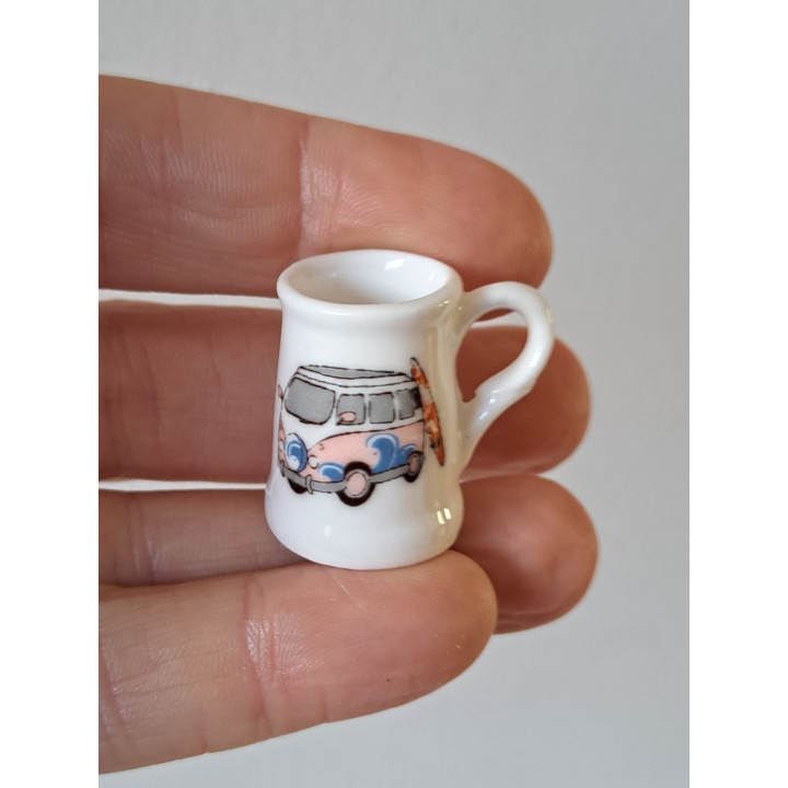 Porselein bierpul, Volkswagen bus met surfplank, D2xH3cm ro