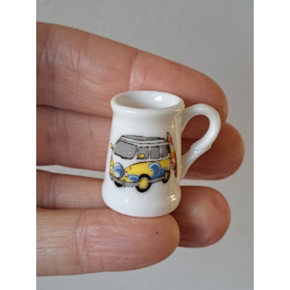 Porselein bierpul, Volkswagen bus met surfplank, D2xH3cm ge