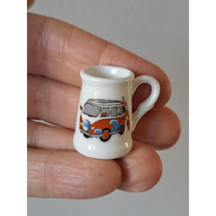 Porselein bierpul, Volkswagen bus met surfplank, D2xH3cm rbn