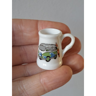 Porselein bierpul, Volkswagen bus met surfplank, D2xH3cm grn