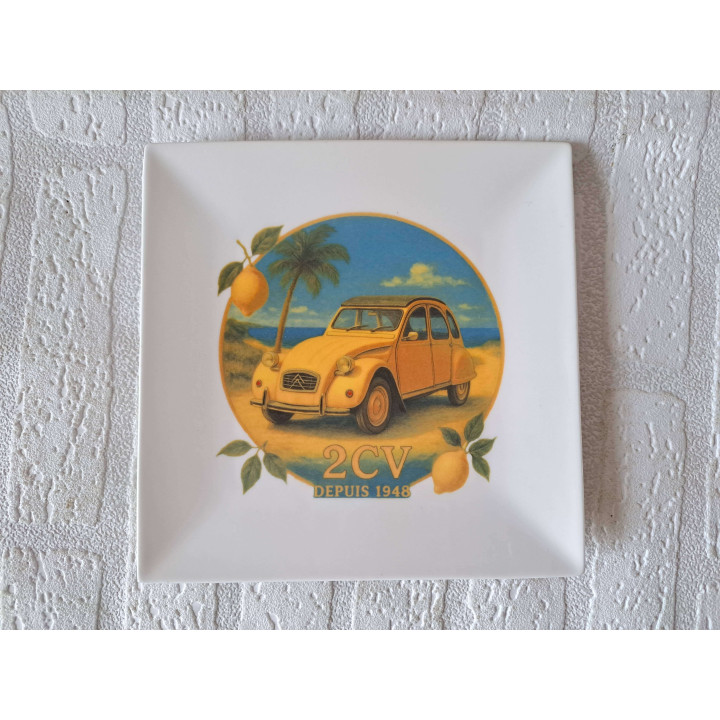 Sierbord, Citroen 2CV Depuis 1948, porselein 19.5x19.5x2cm - handgemaakt