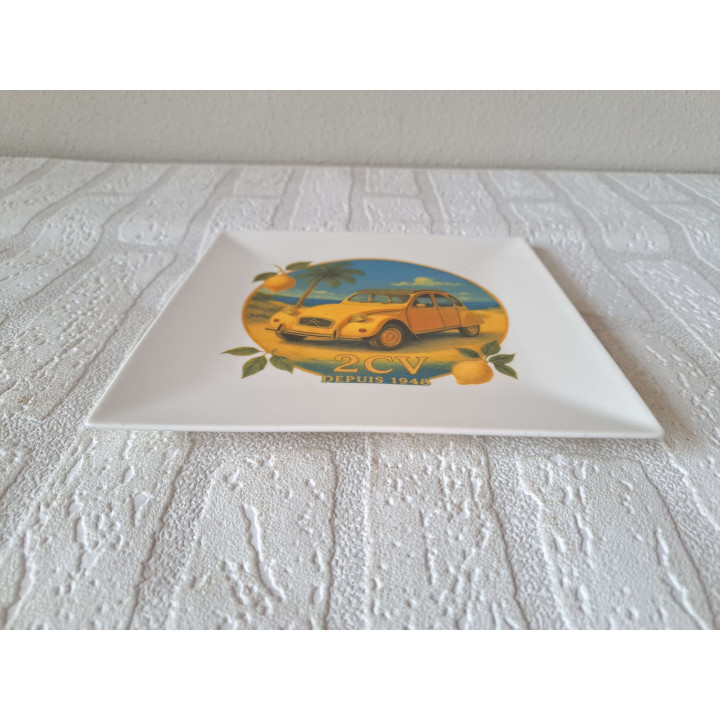Sierbord, Citroen 2CV Depuis 1948, porselein 19.5x19.5x2cm - handgemaakt