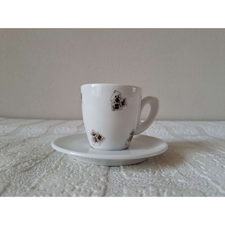 Espresso kop en schotel met speelkaarten, porselein D11xH6cm - handgemaakt