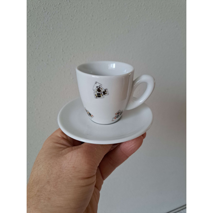 Espresso kop en schotel met speelkaarten, porselein D11xH6cm - handgemaakt