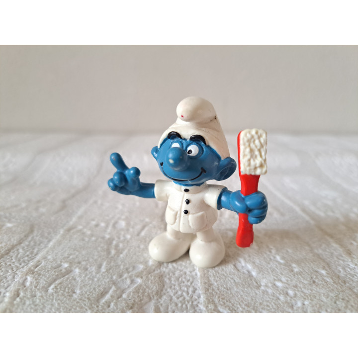 Tandartssmurf,  Peyo Schleich 1982 20209, rubber 5x3x5cm - Smurfen