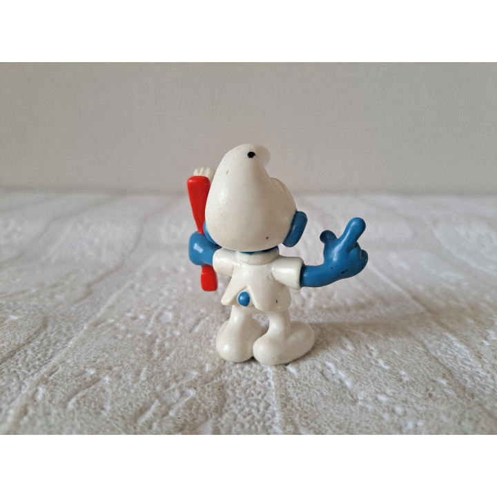 Tandartssmurf,  Peyo Schleich 1982 20209, rubber 5x3x5cm - Smurfen