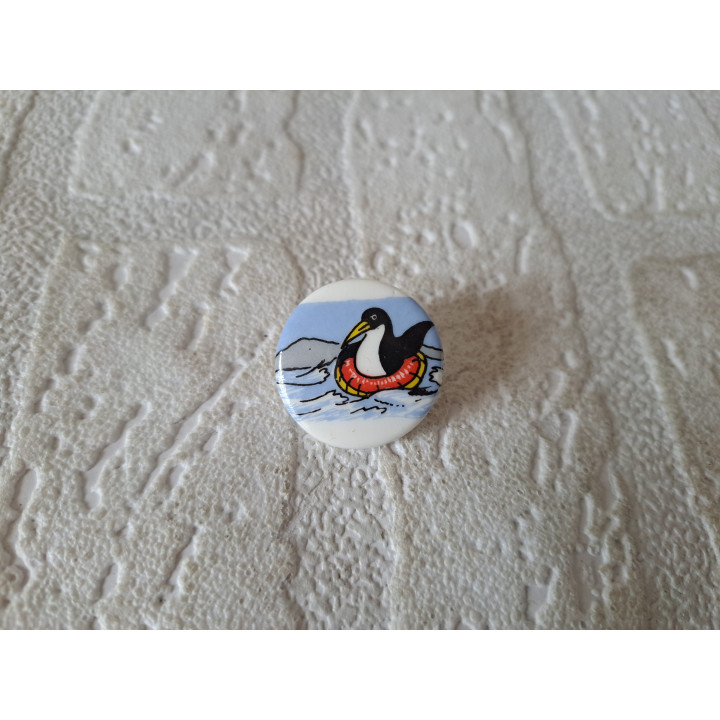 Porselein knoop, Pinguin met zwemband Birchcroft D2.5xH1.5cm - Verzamelobject