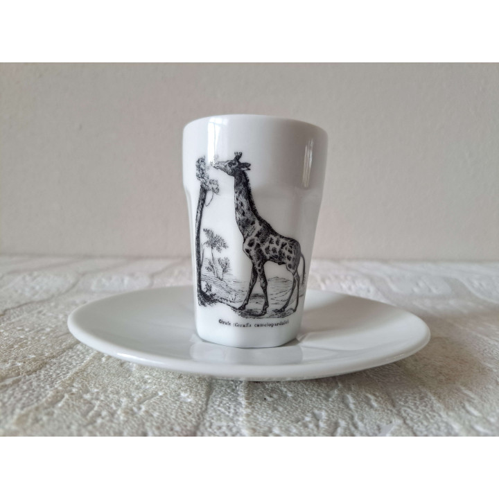 Kop en schotel met Giraf bedrukking, porselein D12.5xH8cm - handgemaakt