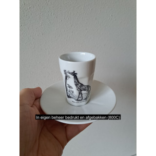 Porseleinen Kop en Schotel met Giraf Bedrukking - Handbedrukt