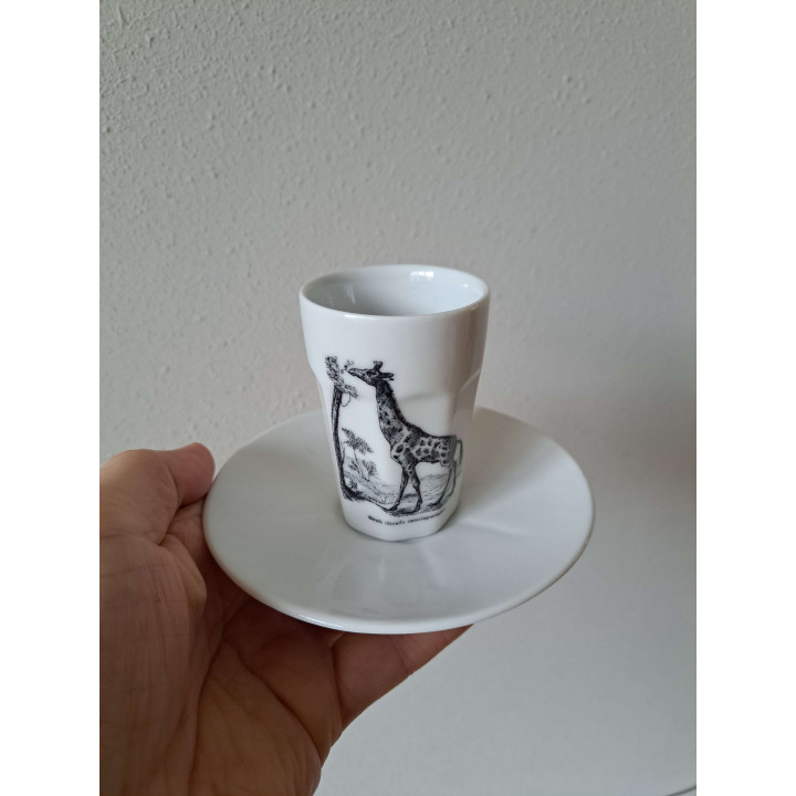 Kop en schotel met Giraf bedrukking, porselein D12.5xH8cm - handgemaakt