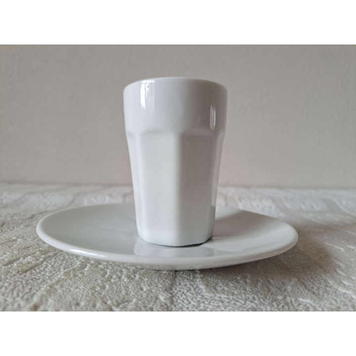 Kop en schotel met papagaai tekening, porselein D12.5xH8cm - handgemaakt