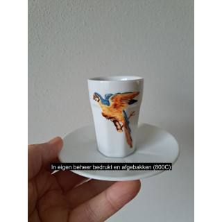 Kop en schotel met papagaai tekening, porselein D12.5xH8cm