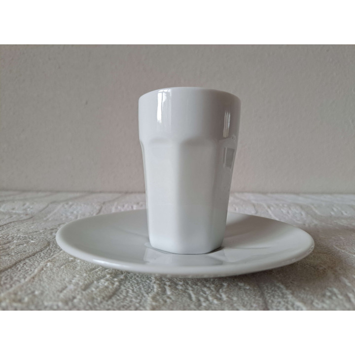 Kop en schotel met poesen tekening, porselein D12.5xH8cm - handgemaakt