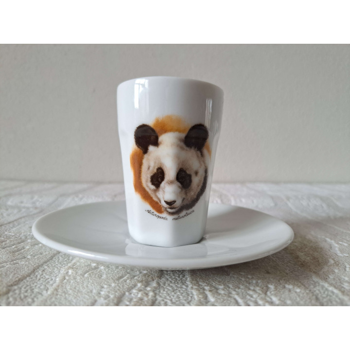 Kop en schotel met Panda kop, porselein D12.5xH8cm - handgemaakt