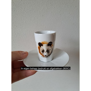 Kop en schotel met Panda kop, porselein D12.5xH8cm