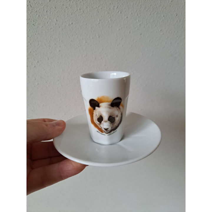 Kop en schotel met Panda kop, porselein D12.5xH8cm - handgemaakt