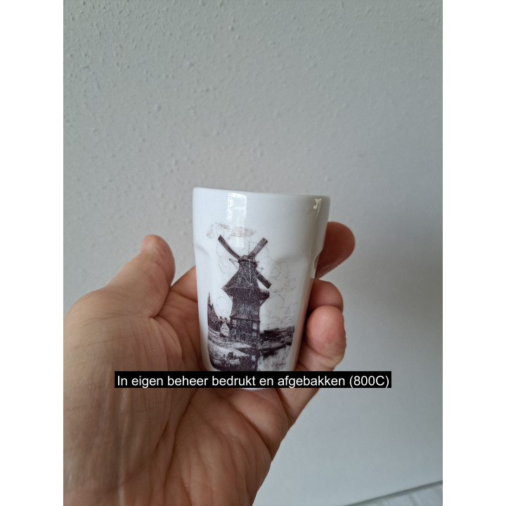 Bekertje Molen de Gooyer, Amsterdam, porselein D5.5xH7.5cm