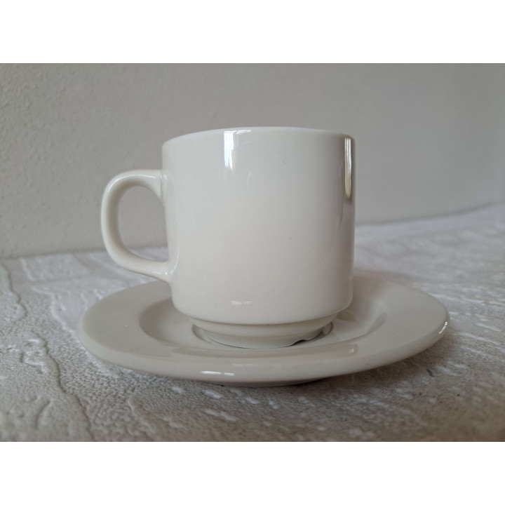 Kop en schotel met Macmillan fiets, porselein D13xH8cm - handgemaakt