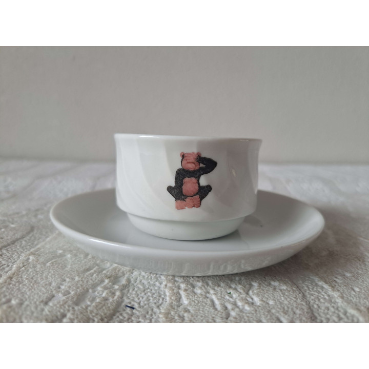 Kop en schotel Horen - zien - zwijgen, porselein D11.5x.H5cm - handgemaakt