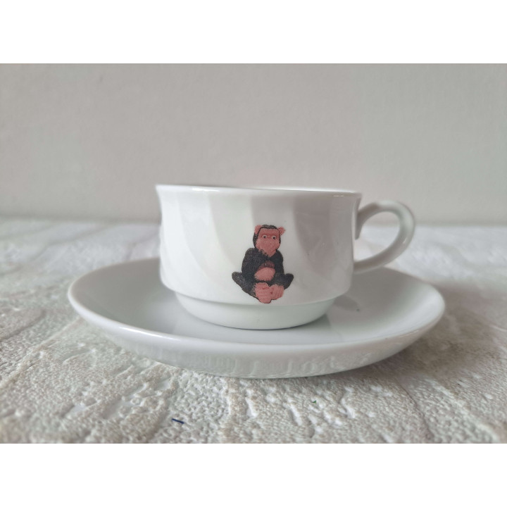 Kop en schotel Horen - zien - zwijgen, porselein D11.5x.H5cm - handgemaakt