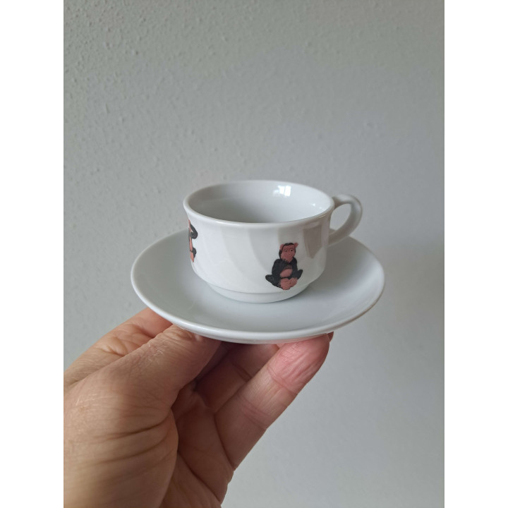 Porcelain Cup Saucer Hear See Speak No Evil Symbol Gift