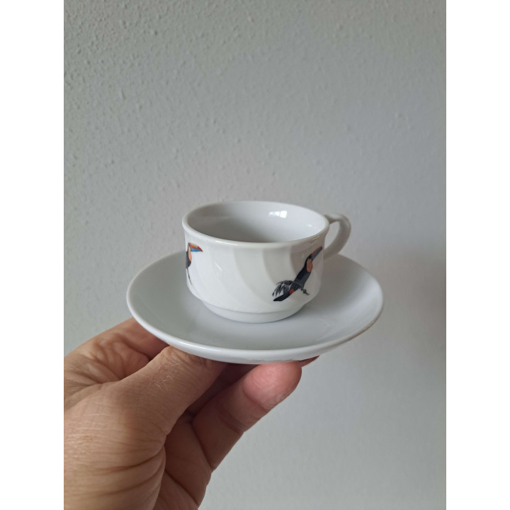 Kop en schotel met Toekan vogel, porselein D11.5x.H5cm - handgemaakt