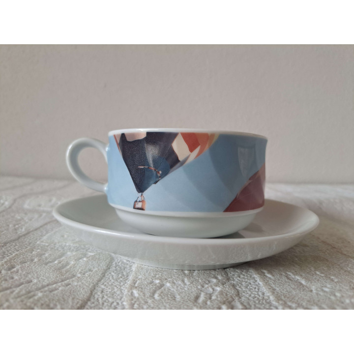 Kop en schotel met luchtballonen, porselein D14.5x.H6cm - handgemaakt