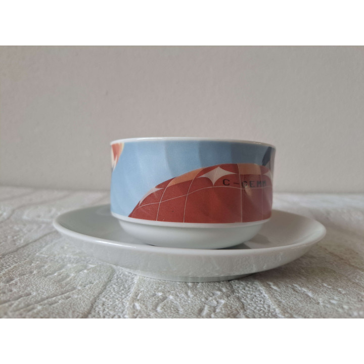 Kop en schotel met luchtballonen, porselein D14.5x.H6cm - handgemaakt