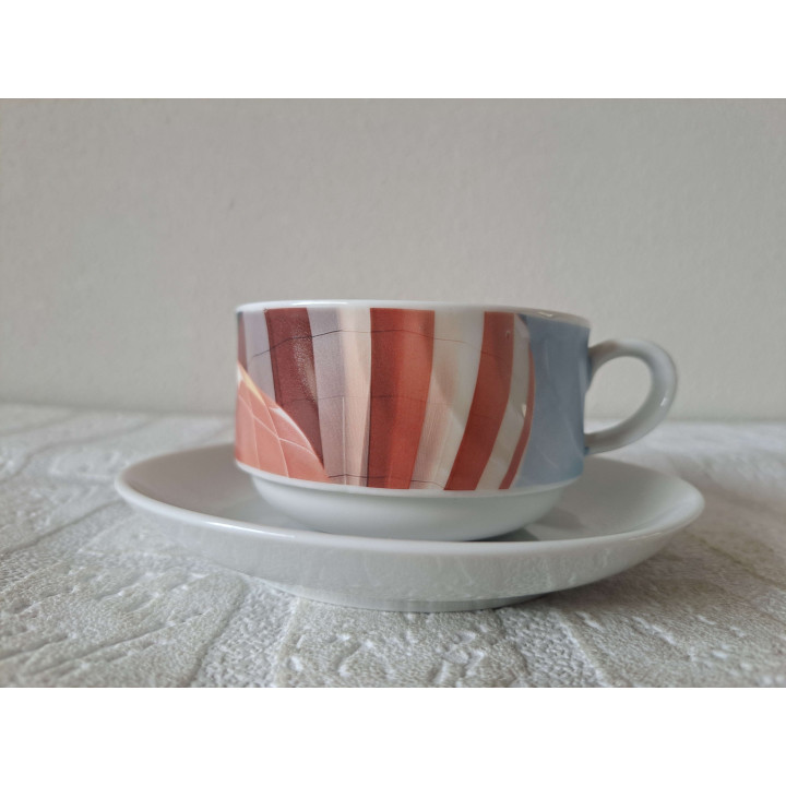 Kop en schotel met luchtballonen, porselein D14.5x.H6cm - handgemaakt