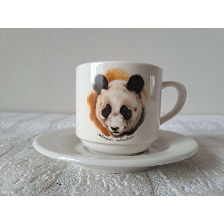 Kop en schotel met panda kop, porselein D13xH8cm - handgemaakt